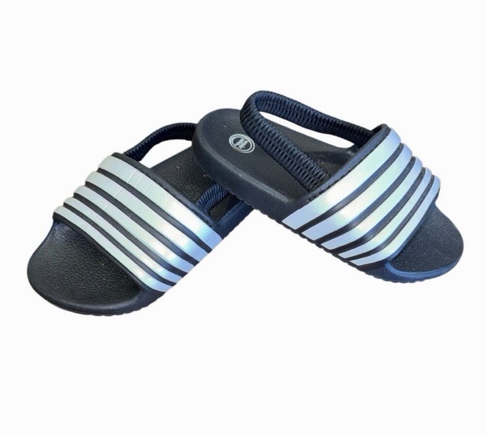 Black White Striped Slingback Slide Sandals Size 9 Slip On